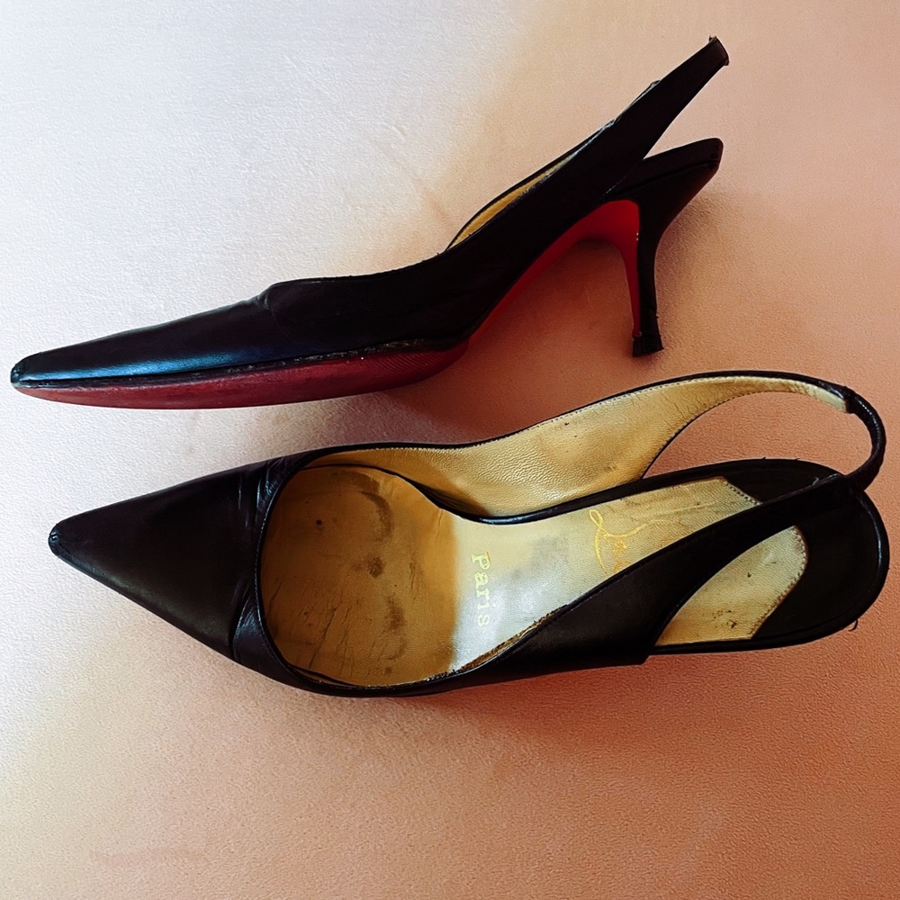 Louboutin Black Clare Leather Slingback Pump sz 36